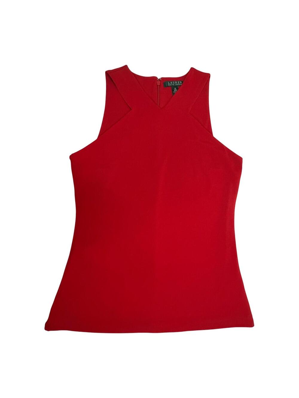 Lauren Ralph Lauren Red Sleeveless Cross Neck Blouse Top Medium - Picture 2 of 6